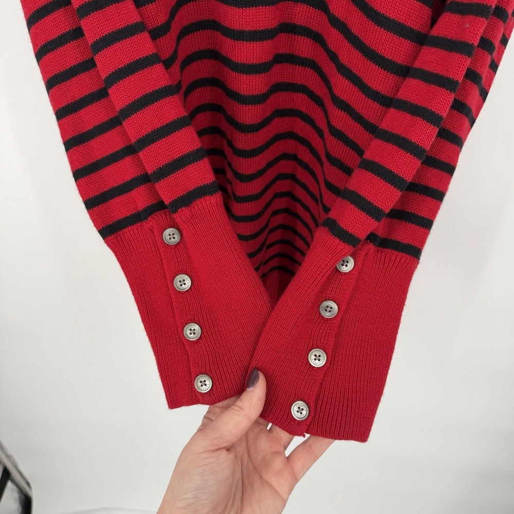 Lauren Ralph Lauren Sz 3X Red Black Striped Wool‎ Blend Cowl Neck Tunic Sweater - Picture 4 of 8